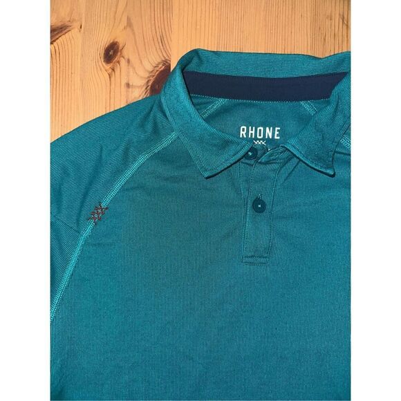 Men's Rhone Long Sleeve Delta Pique Polo Teal Small - Picture 2 of 4
